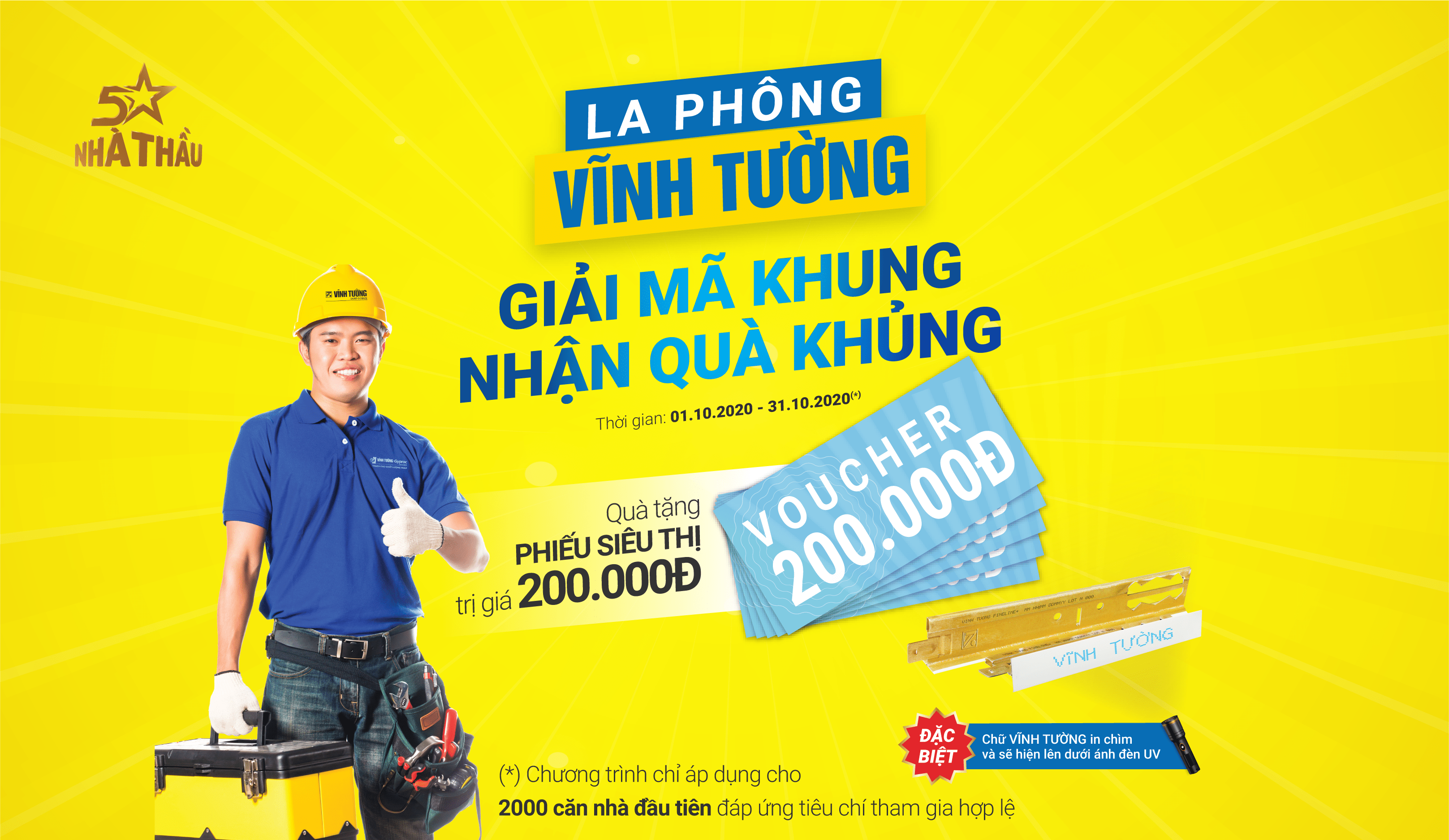 Tháng 10 đại chiến cùng GIẢI MÃ KHUNG - NHẬN QUÀ KHỦNG, anh em thầu thợ nhận ngay phiếu mua hàng 200K !!!