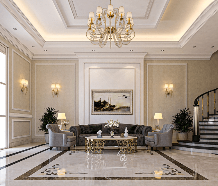 30+ mẫu phòng khách tân cổ điển nhà ống đẹp, sang trọng nhất 2025