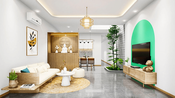 55+ Mẫu thiết kế phòng khách nhà cấp 4 đẹp, hiện đại 2026