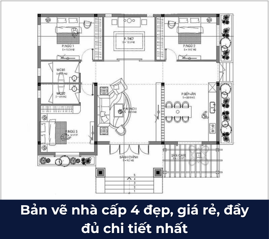 Bản vẽ nhà cấp 4 đẹp, chi tiết nhất