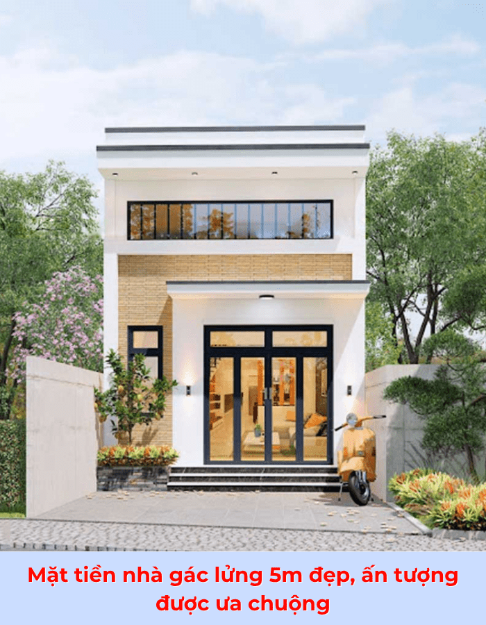 25+ Mặt tiền nhà gác lửng 5m đẹp, ấn tượng, hợp phong thuỷ