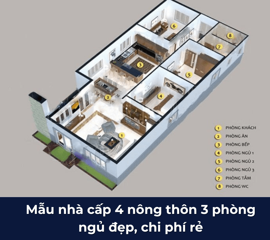 75+ mẫu nhà cấp 4 nông thôn 3 phòng ngủ đẹp, giá rẻ nhất 