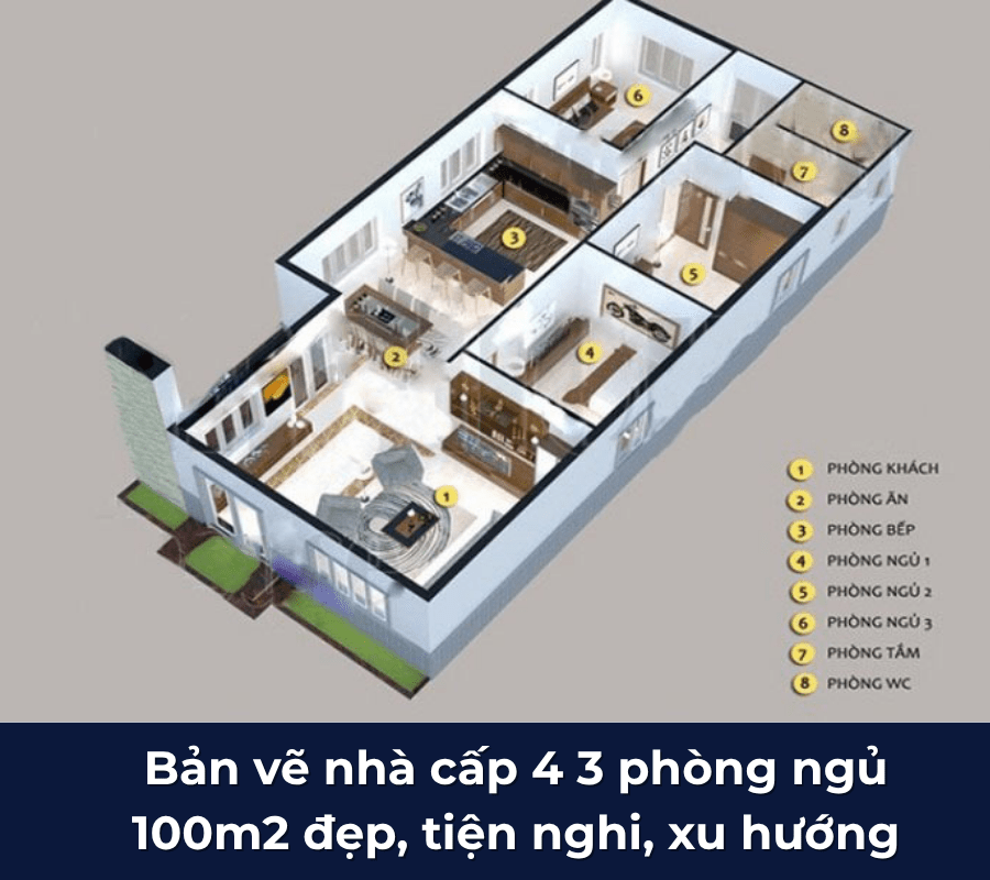 17+ bản vẽ nhà cấp 4 3 phòng ngủ 100m2 tiện nghi, được ưa chuộng