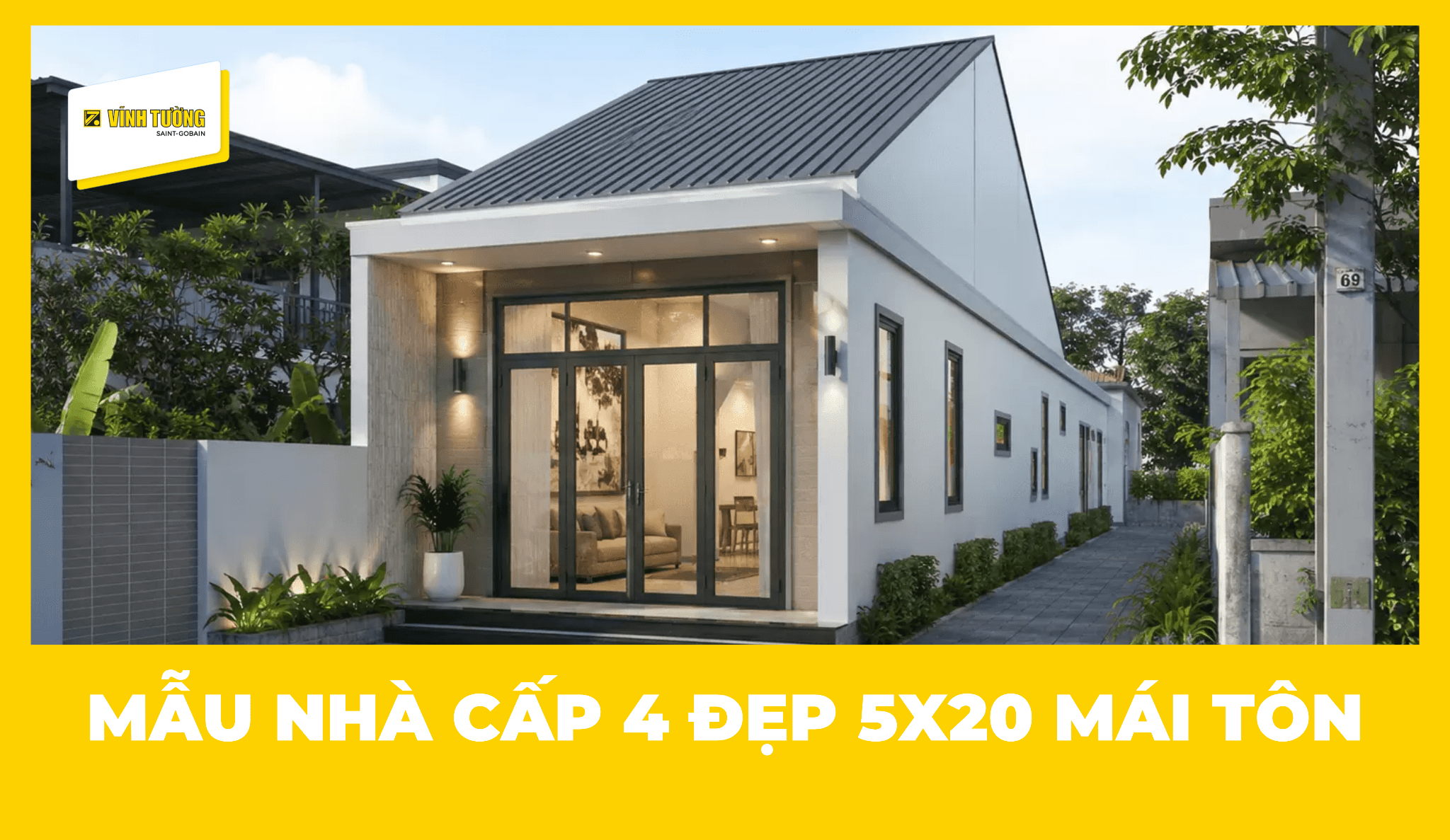 Mẫu nhà cấp 4 đẹp 5x20 mái tôn đơn giản, tiện nghi