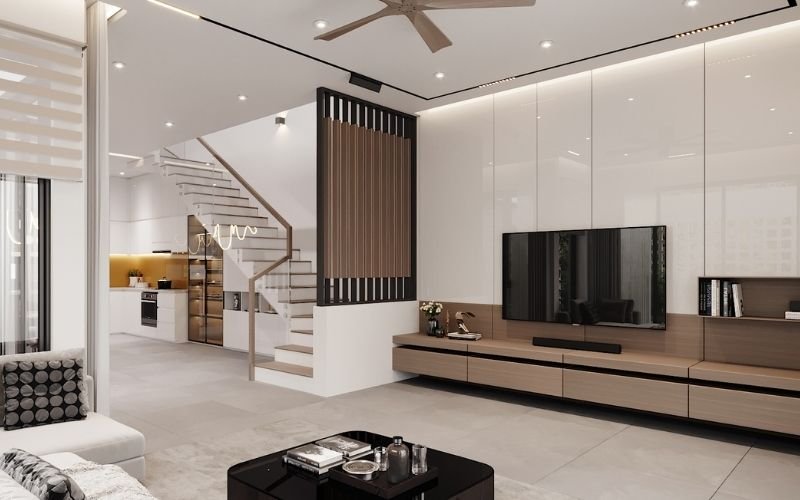 mẫu vách ngăn phòng khách và bếp hiện đại