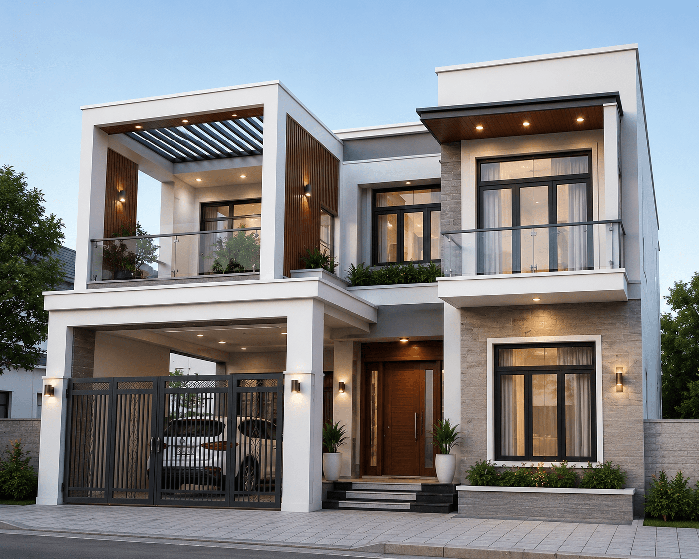 Phối cảnh nhà 2 tầng 3 phòng ngủ 80m2 thiết kế rộng rãi và tiện nghi