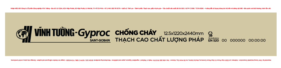 Backboard tấm thạch cao Chống Cháy Vĩnh Tường-Gyproc Thái Lan