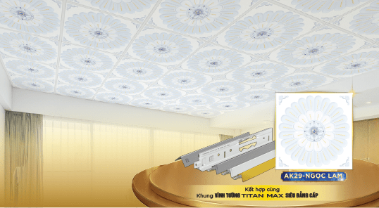 Phối cảnh trần trang trí Vĩnh Tường DECO® Ánh Kim Ngọc Lam