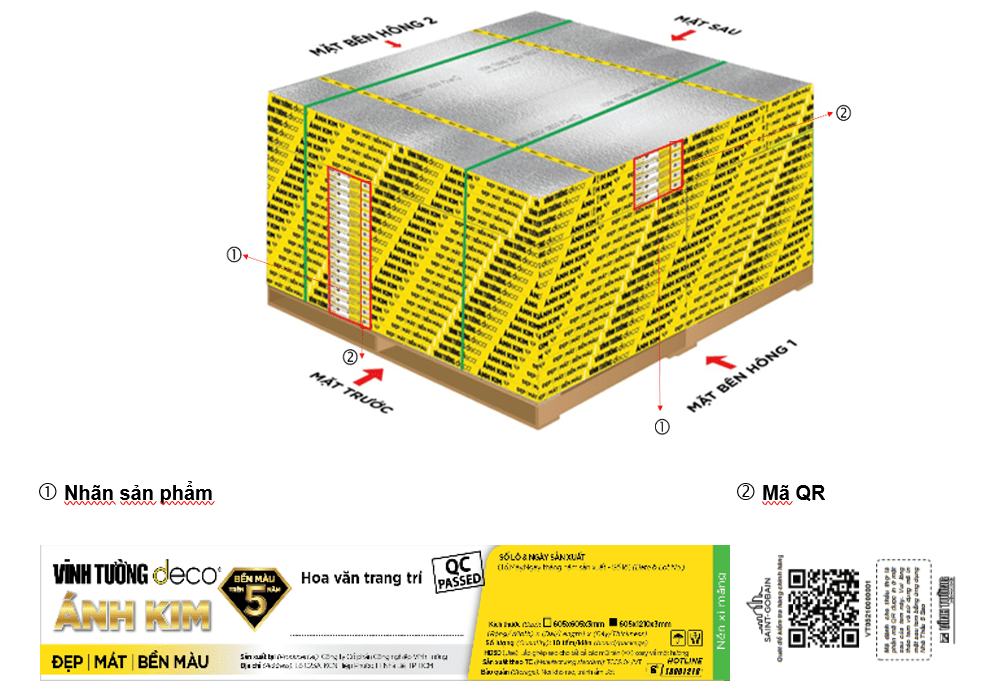 Hình ảnh minh họa tấm thạch cao & tấm trang trí Vĩnh Tường được dán mã QR nhận diện hàng chính hãng