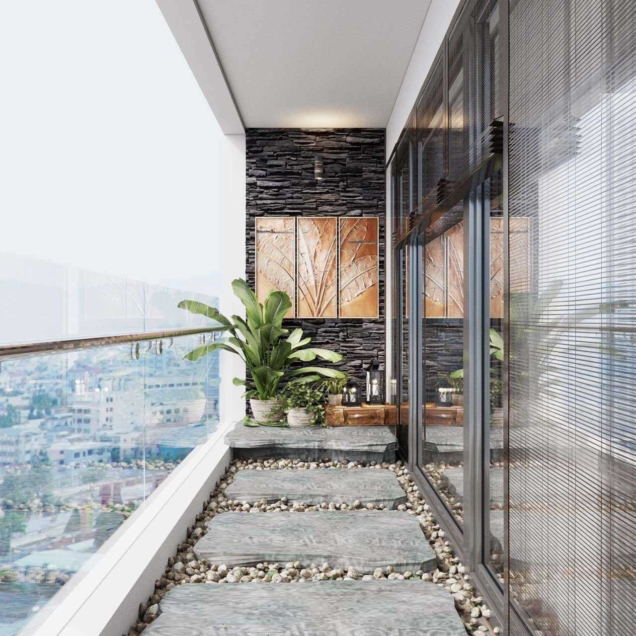 Ban công hiện đại với đá sỏi