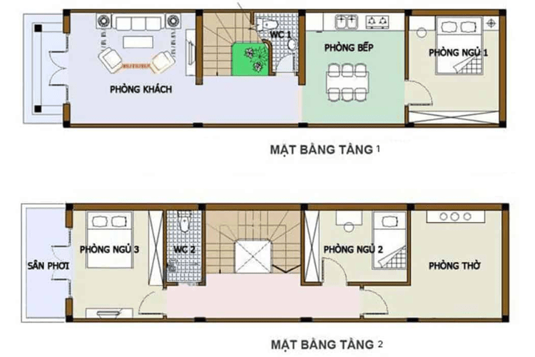 Bản vẽ thiết kế nhà ống 2 tầng 5x16m