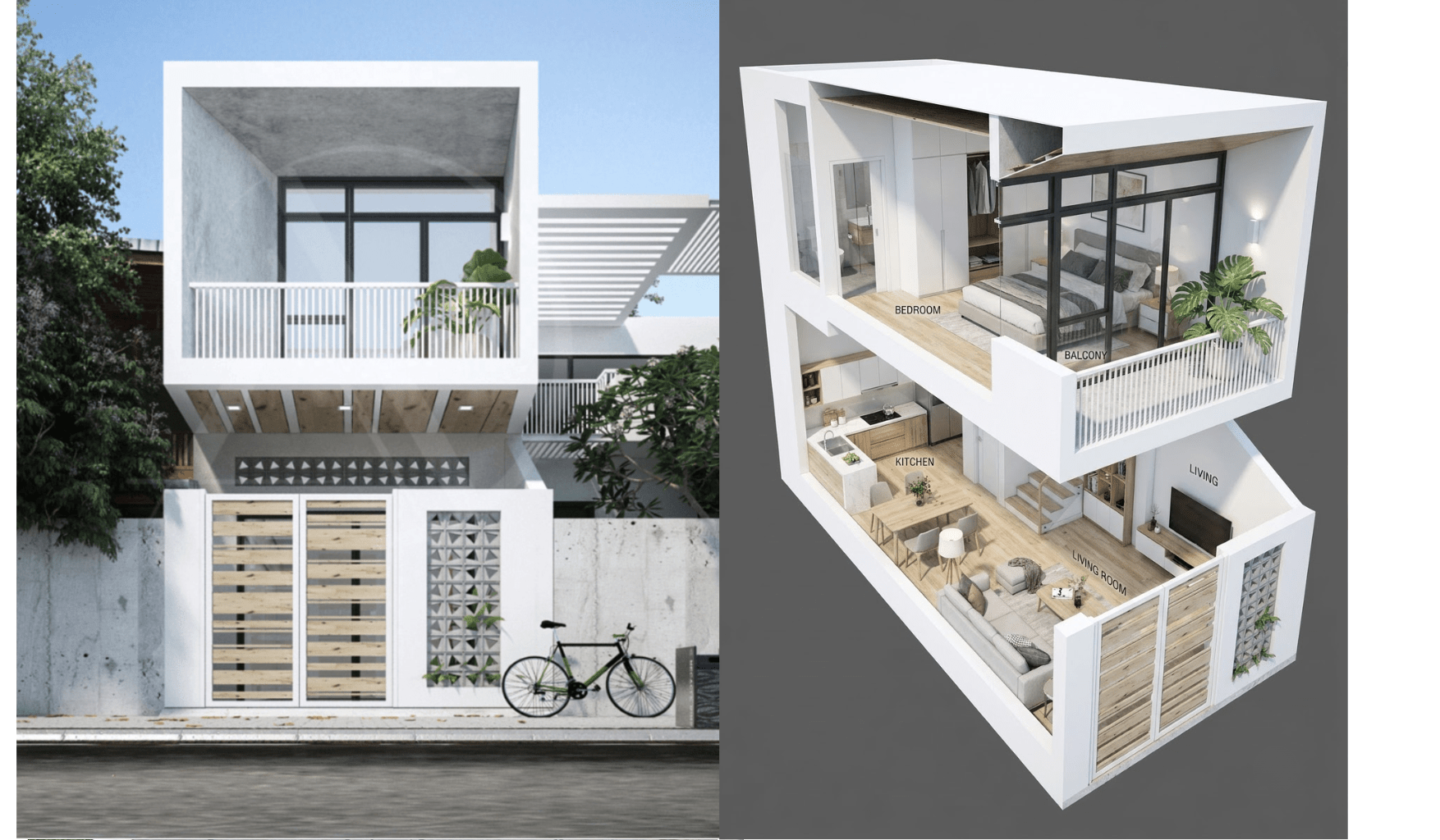 Bản vẽ mẫu nhà cấp 3 dạng ống 2 tầng đơn giản, tiết kiệm chi phí
