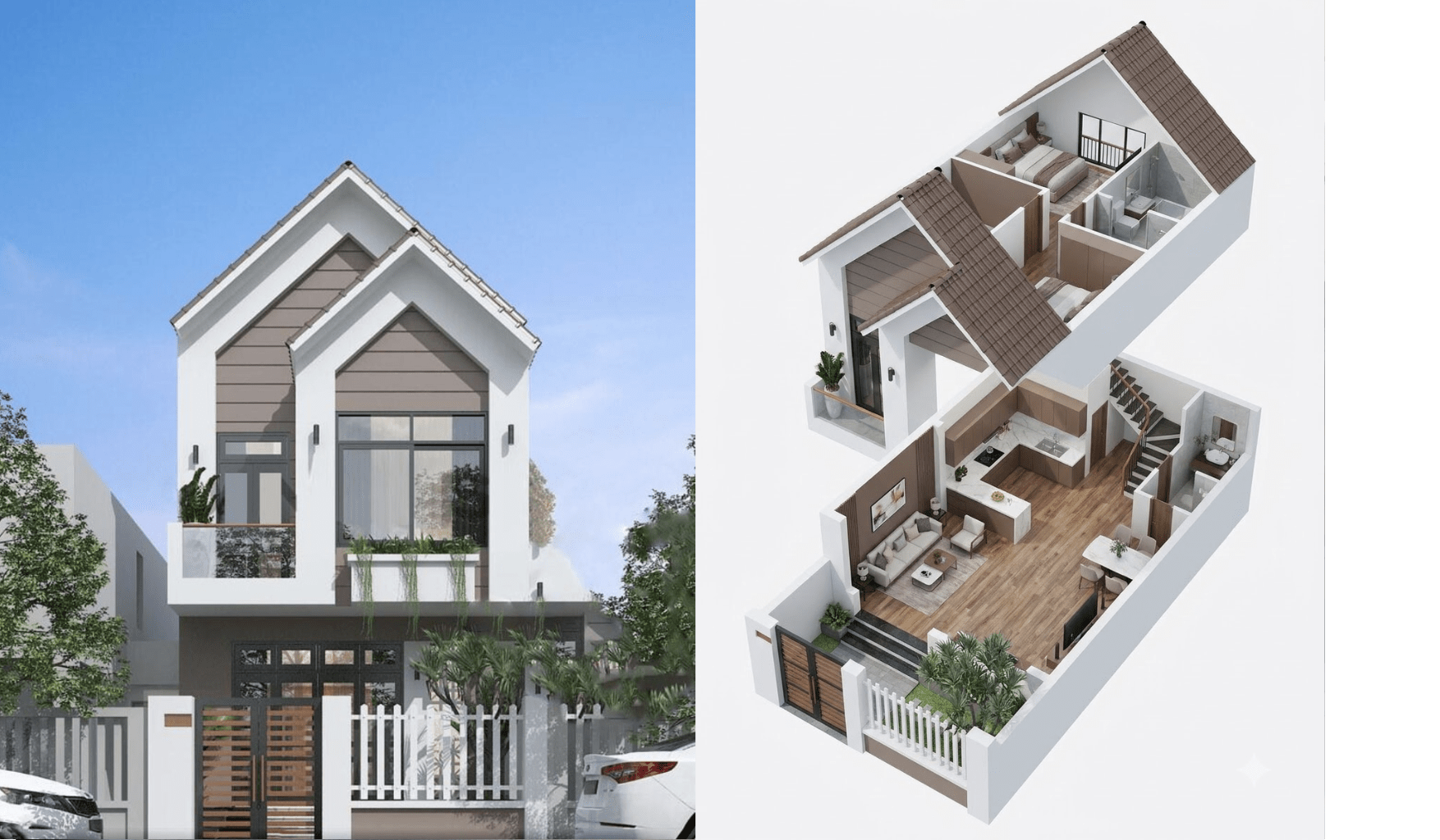 Bản vẽ mẫu nhà ống 2 tầng được thiết kế nhiều cửa kính để đón nắng