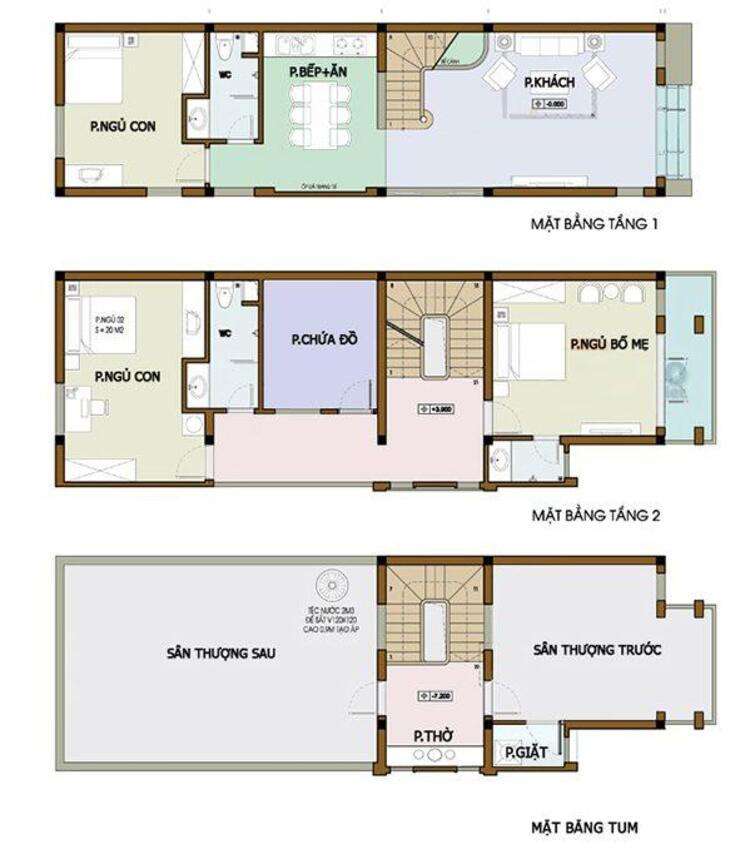 Bản vẽ thiết kế mẫu nhà ống 3 tầng đầy đủ công năng