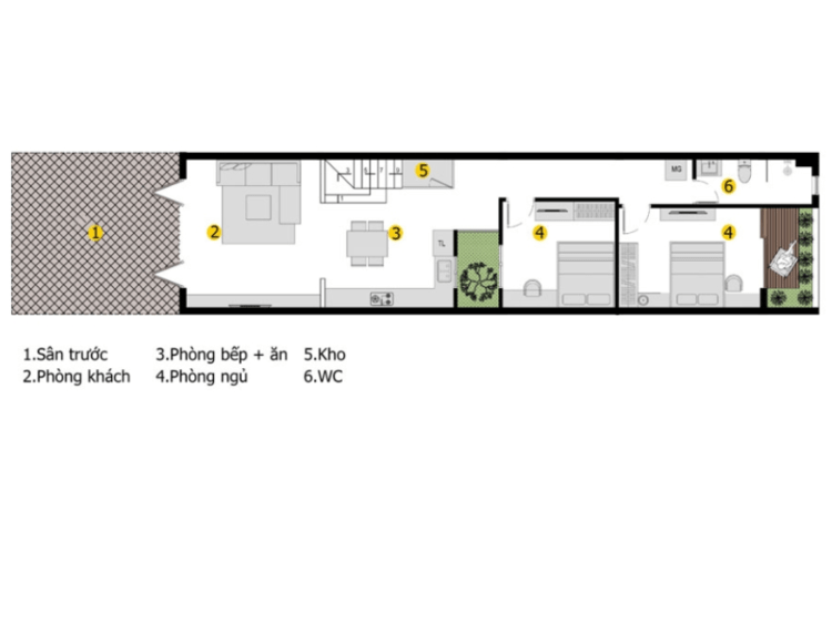 Bản vẽ nhà cấp 4 diện tích 4x16m phù hợp với vùng thành thị