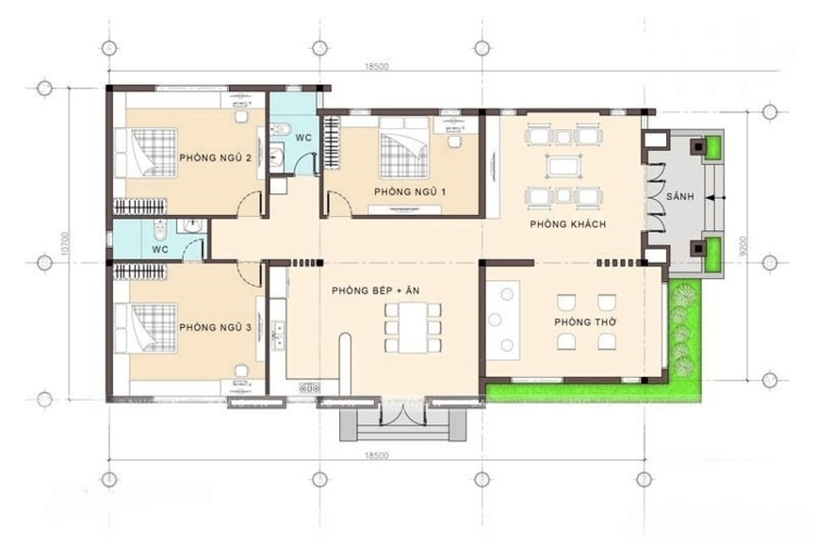Bản vẽ nhà cấp 4 mái bằng 3 phòng ngủ
