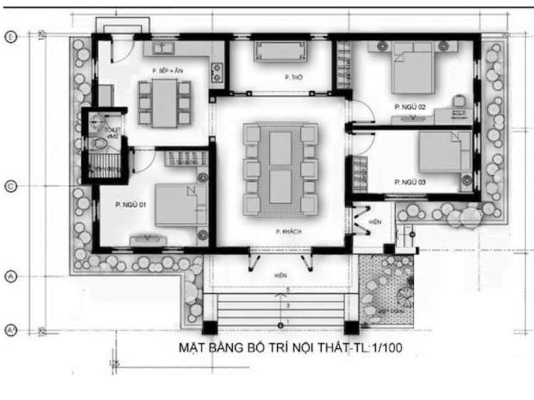 Bản vẽ nhà cấp 4 3 phòng ngủ được thiết kế khoa học, đáp ứng nhu cầu sinh hoạt cho gia đình từ 4–6 người
