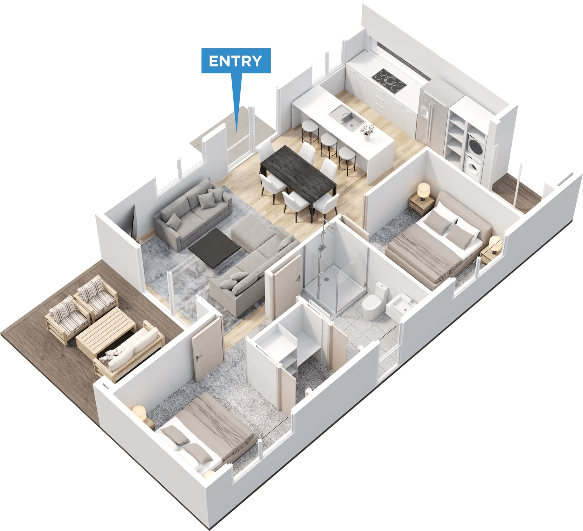 Bản vẽ nhà cấp 4 60m2 bố trí 2 phòng ngủ và 1 nhà vệ sinh