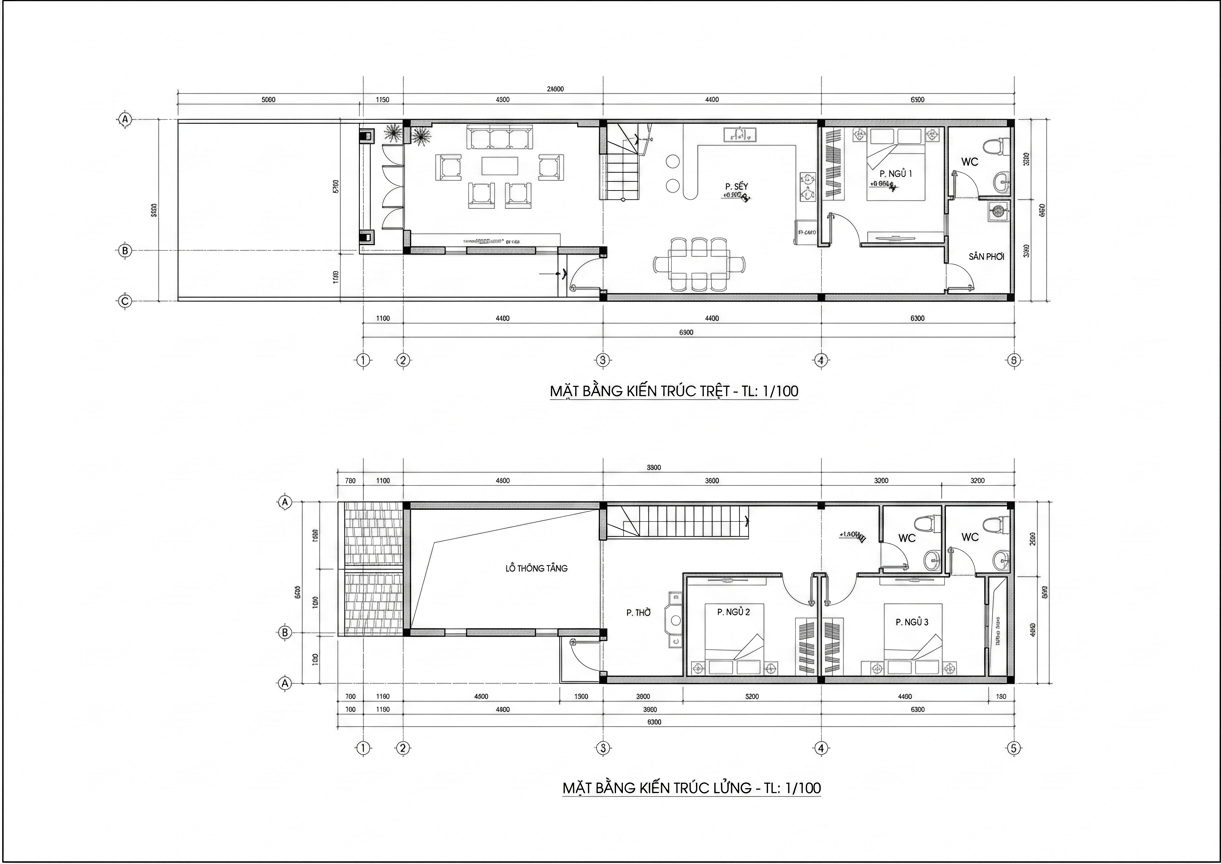 Bản vẽ nhà cấp 4 chữ L mái bằng có gác lửng lớn cho 2 phòng ngủ