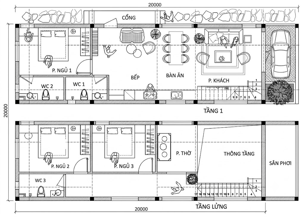 Bản vẽ nhà cấp 4 gác lửng (Nguồn: Internet)