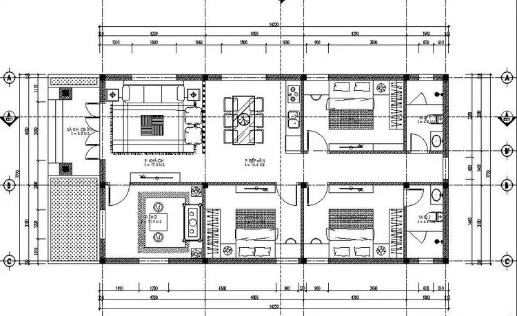 Bản vẽ nhà cấp 4 mái Nhật 3 phòng ngủ hợp phong thủy, đem lại may mắn cho gia đình