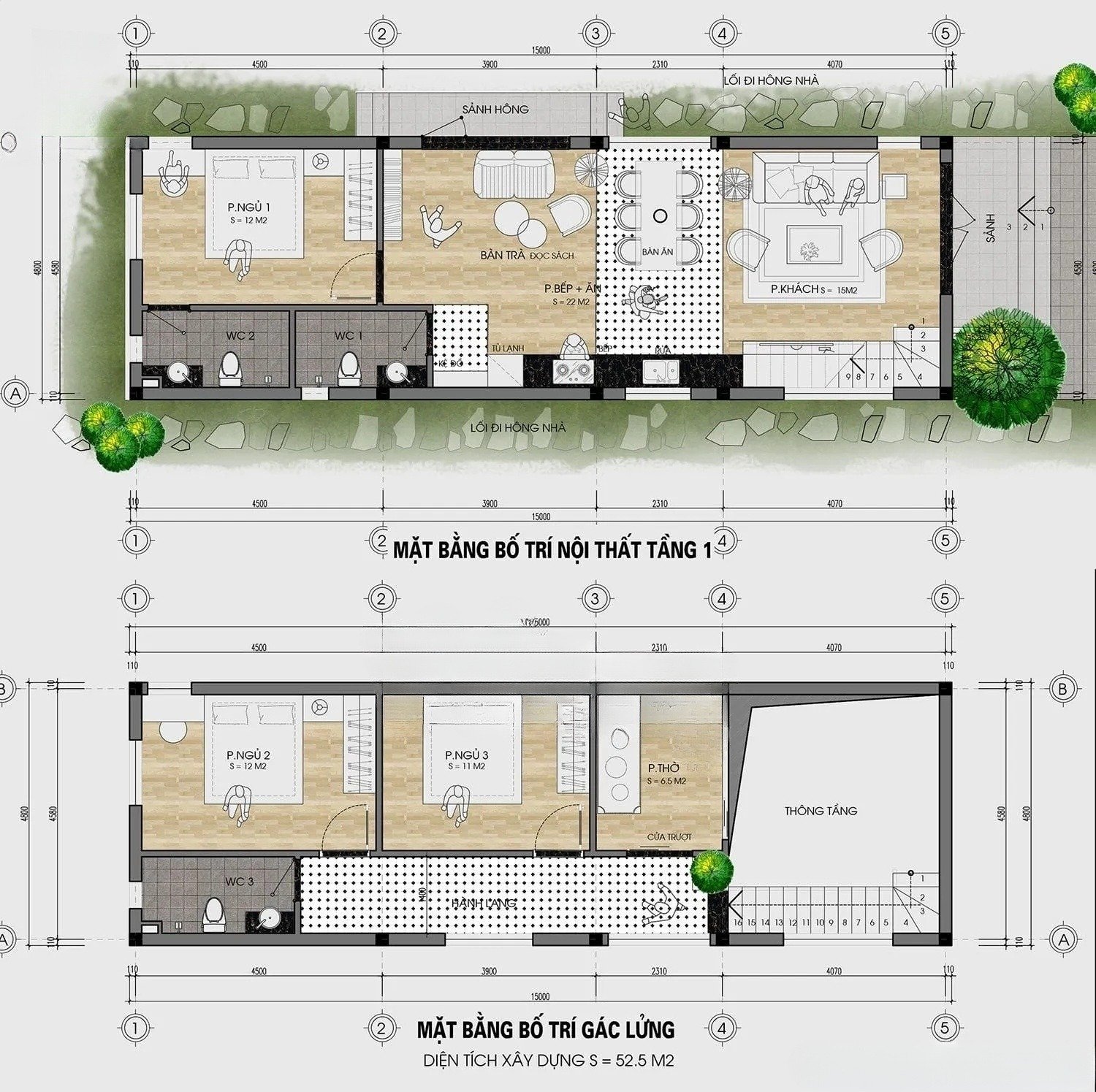 Bản vẽ nhà gác lửng 3 phòng ngủ 500 triệu hiện đại, được ưa chuộng