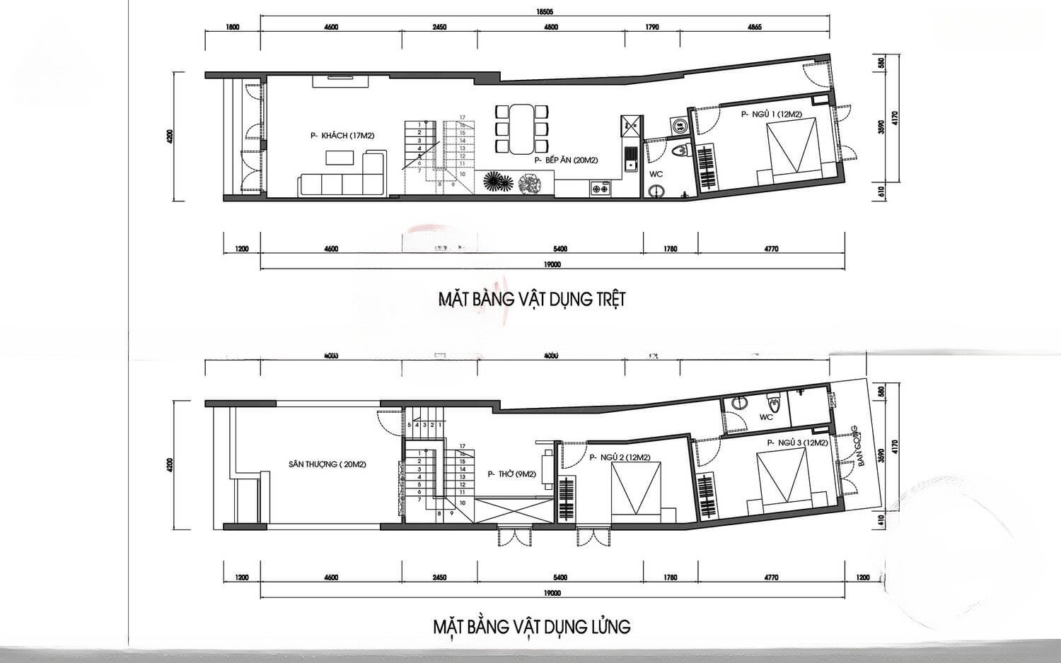 Bản vẽ nhà gác lửng 3 phòng ngủ 500 triệu hiện đại, được ưa chuộng