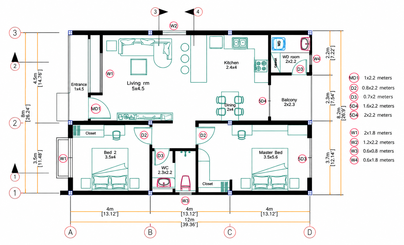 Bản vẽ tham khảo mẫu nhà cấp 4 mái Thái 8x12m