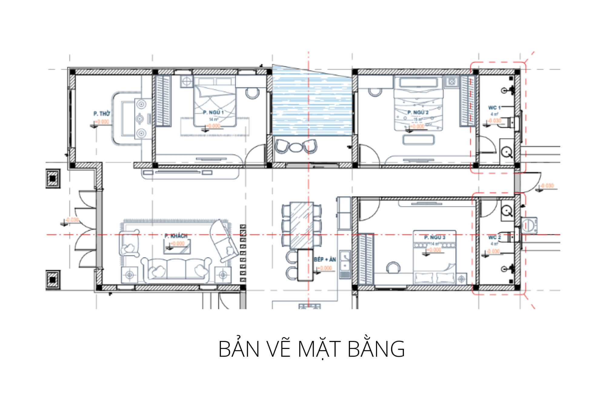 Bản vẽ tham khảo nhà cấp 4 mái Thái 8x12m có 1 phòng thờ