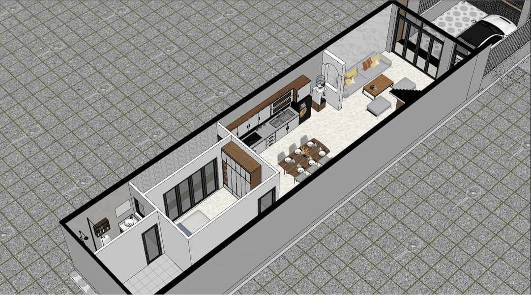 Bản vẽ thiết kế tham khảo mẫu nhà nhà ống 1 tầng 5x17m