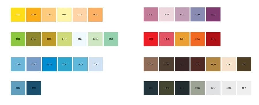 Bảng màu tấm sợi đá tiêu âm eurocoustic