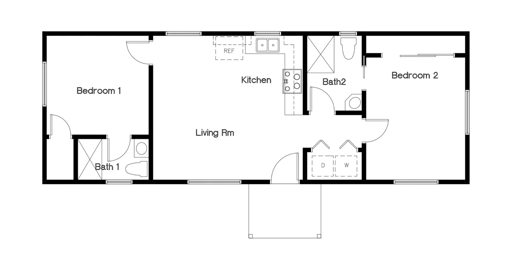 Bố trí công năng tham khảo cho nhà cấp 4 mái bằng 2 phòng ngủ