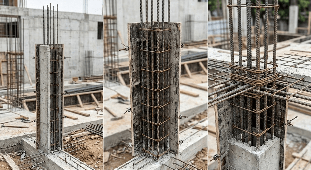 Bố trí thép trong cột nhà 2 tầng phù hợp với tải trọng công trình