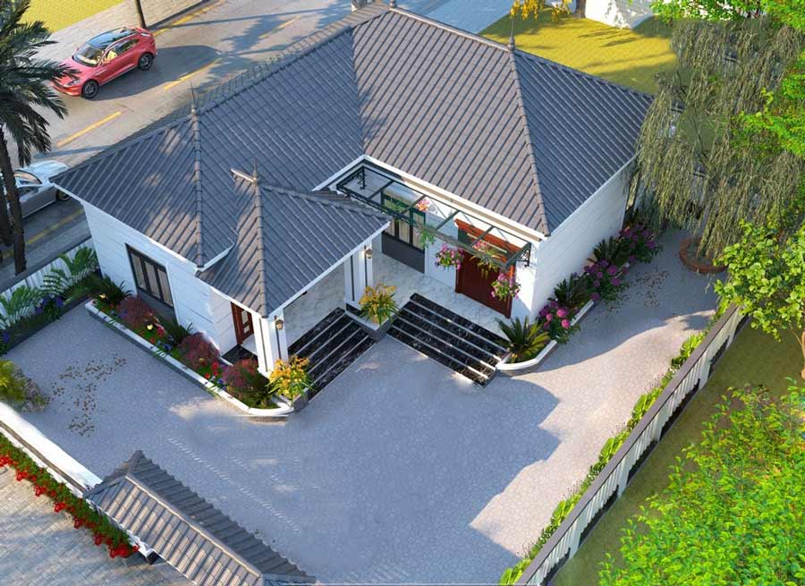 thiết kế nhà cấp 4 chữ L 