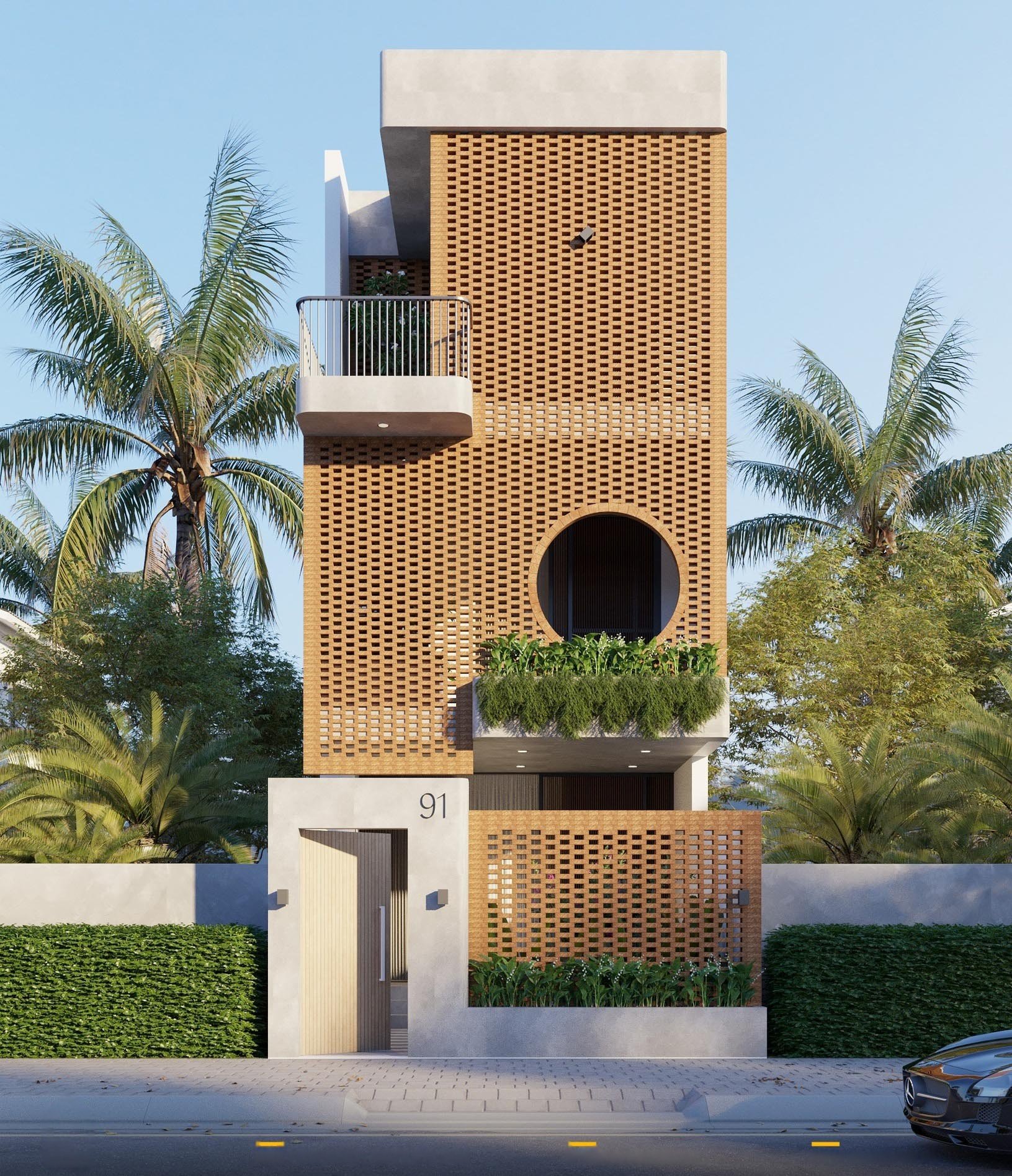 Mẫu nhà mặt tiền hướng Tây thiết kế thêm 1 lớp tường để chống nóng