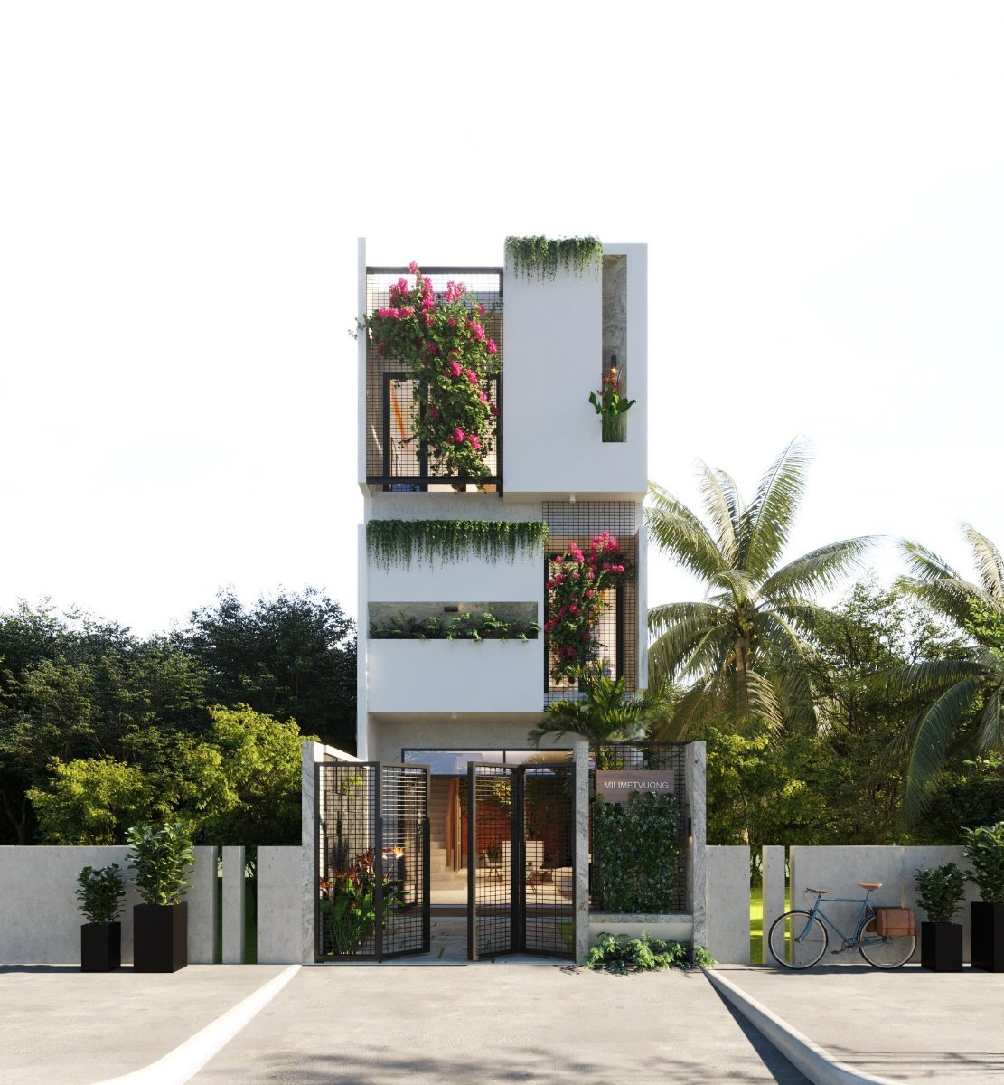 Mẫu mặt tiền nhà hướng Tây có phần sân trước rộng rãi