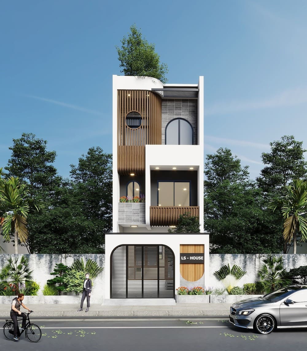 Mẫu mặt tiền nhà hướng Tây sử dụng kính 2 lớp cách nhiệt hiệu quả