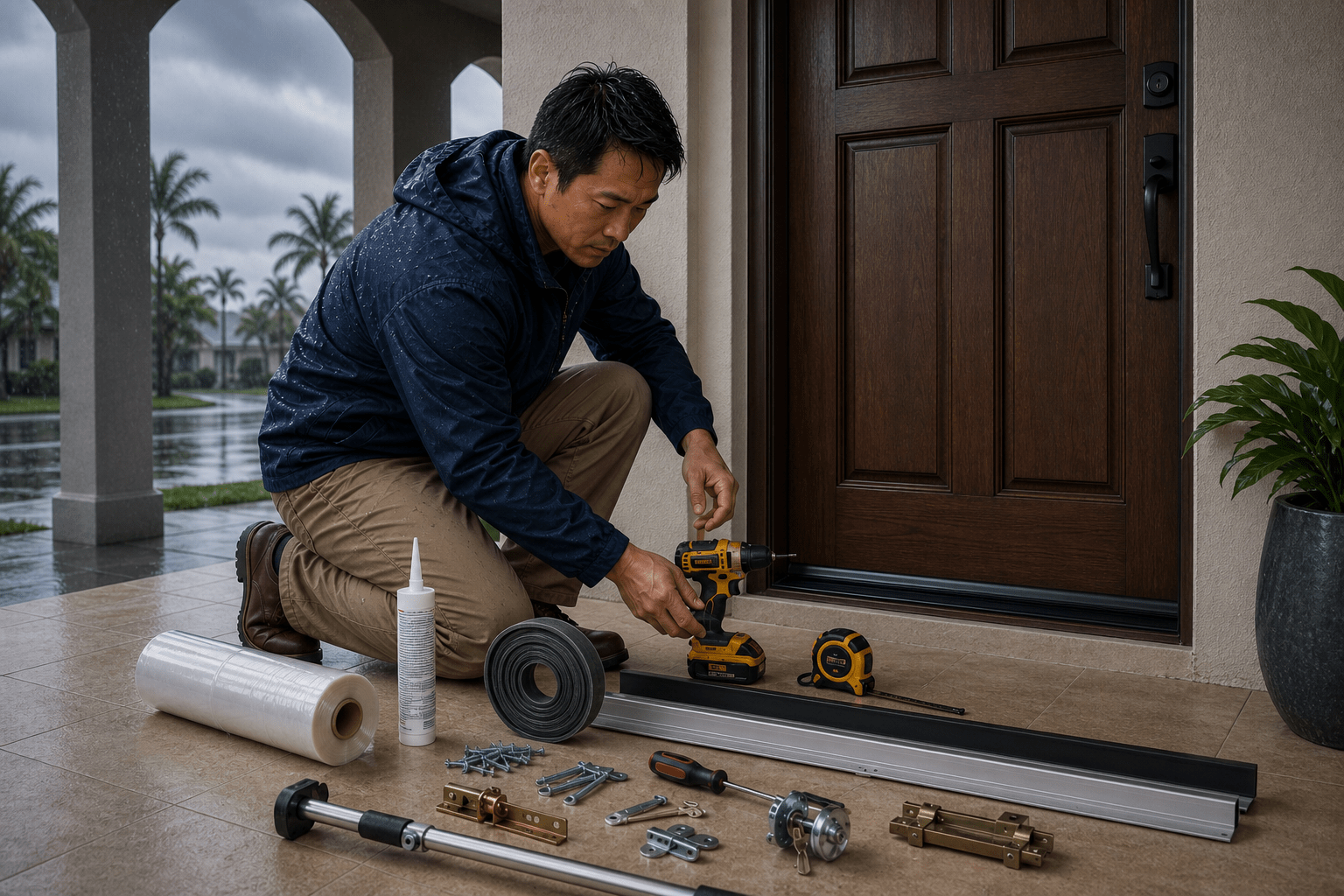 Chuẩn bị sẵn vật tư gia cố cửa giúp quá trình thi công diễn ra thuận lợi, tăng khả năng chống gió mạnh, mưa tạt trước mùa bão