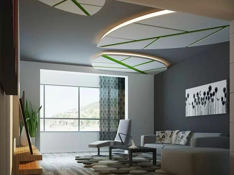 Contemporary gypsum ceiling featuring creative leaf-inspired details for a unique and eye-catching appearance
