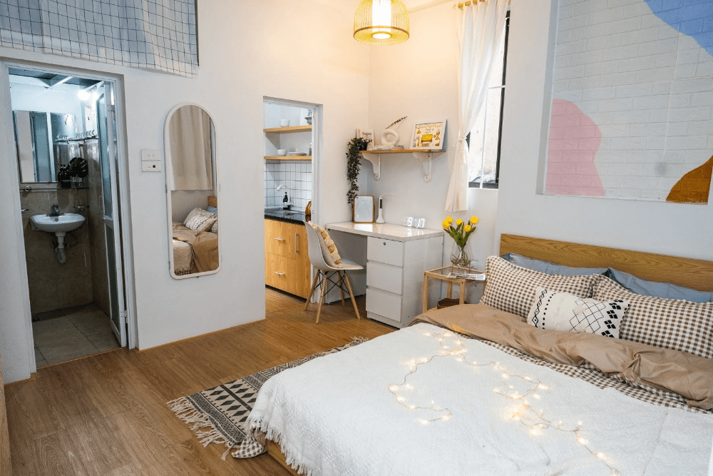 Decor phòng trọ không gác giá rẻ phong cách hiện đại, ấm cúng