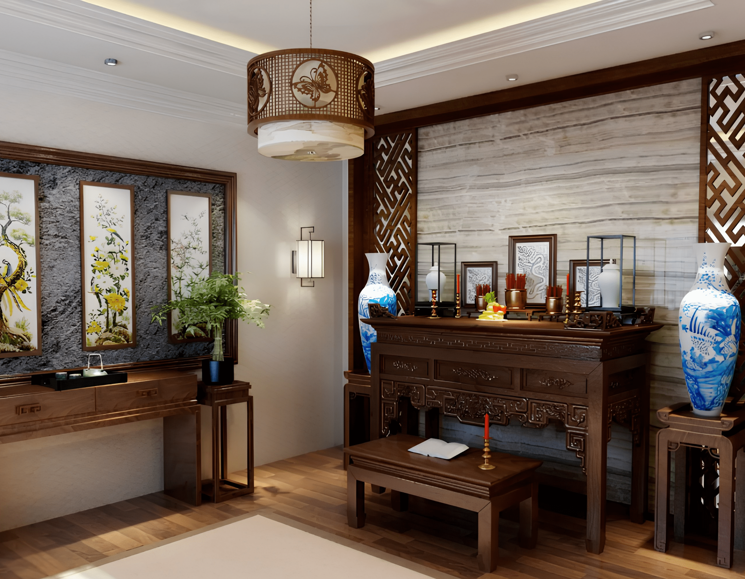Diện tích phòng thờ cần được cân đối với quy mô ngôi nhà, nhu cầu sử dụng và số lượng vật phẩm thờ cúng
