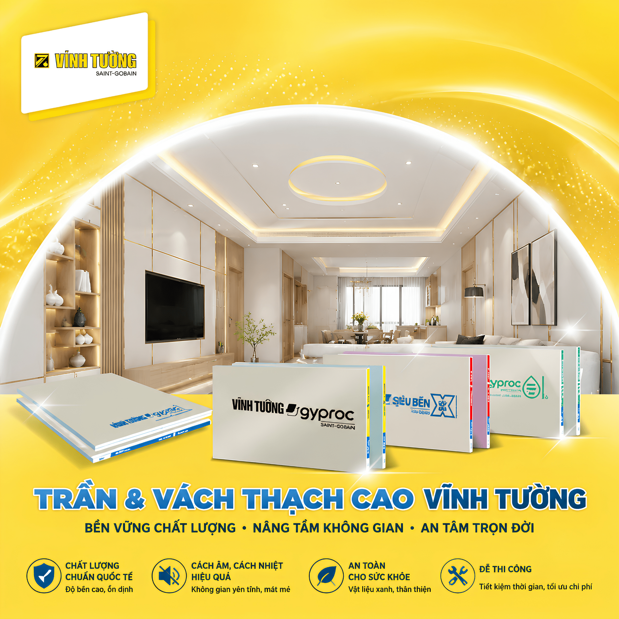 Gia chủ nên lựa chọn hệ trần, vách phù hợp sau khi đã xử lý nguồn nước và làm khô bề mặt