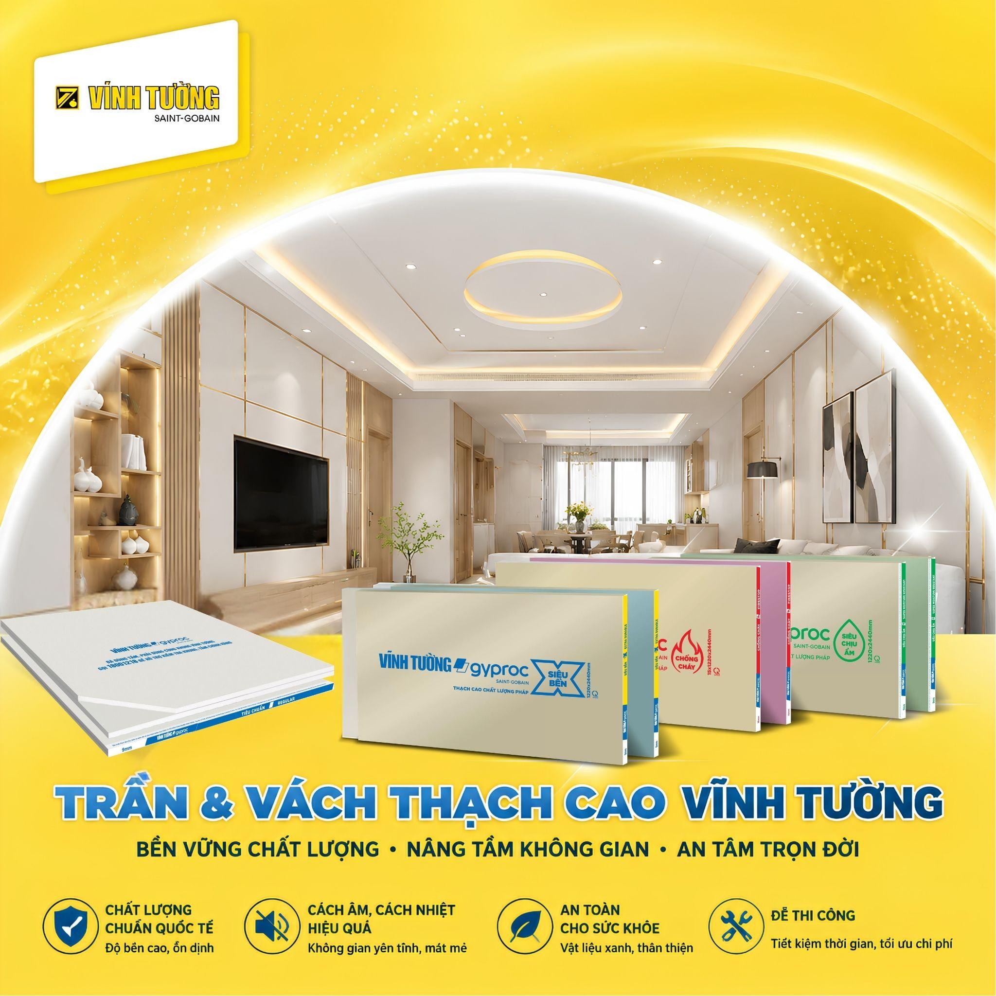 Giải pháp trần và vách thạch cao Vĩnh Tường giúp giảm tải kết cấu và tối ưu diện tích sử dụng hiệu quả