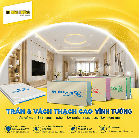 Hệ giải pháp trần và vách thạch cao Vĩnh Tường kiến tạo không gian bền vững, thẩm mỹ và tối ưu cho mọi công trình