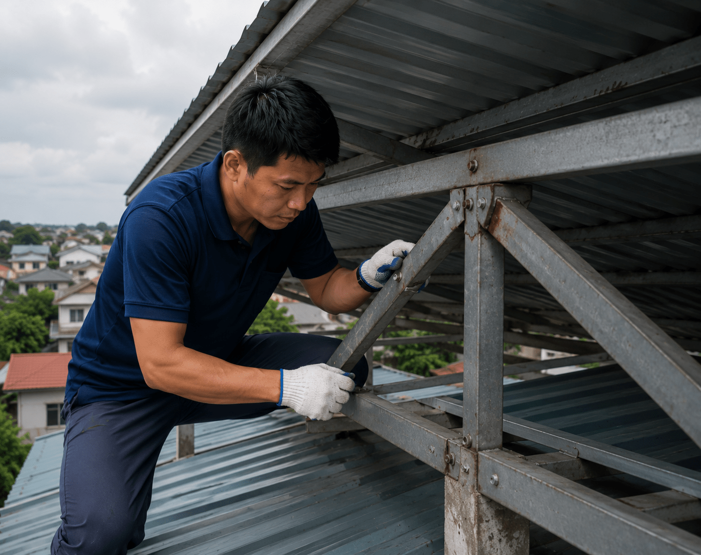 Hệ khung đỡ được kiểm tra kỹ để phát hiện các vị trí cong võng, rỉ sét hoặc liên kết yếu