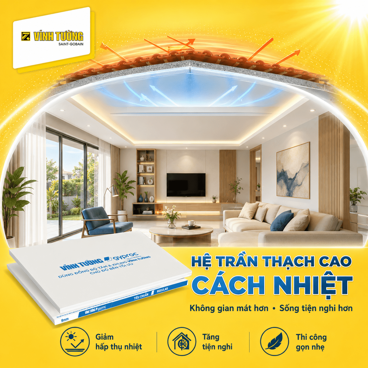 Hệ trần cách nhiệt góp phần hạn chế truyền nhiệt từ mái xuống, nâng cao hiệu quả tiết kiệm năng lượng cho công trình (Nguồn: Vĩnh Tường) 