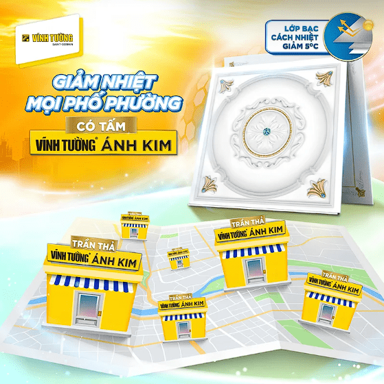 Hệ trần thạch cao cách nhiệt Vĩnh Tường mang đến không gian mát mẻ và bền màu với thời gian