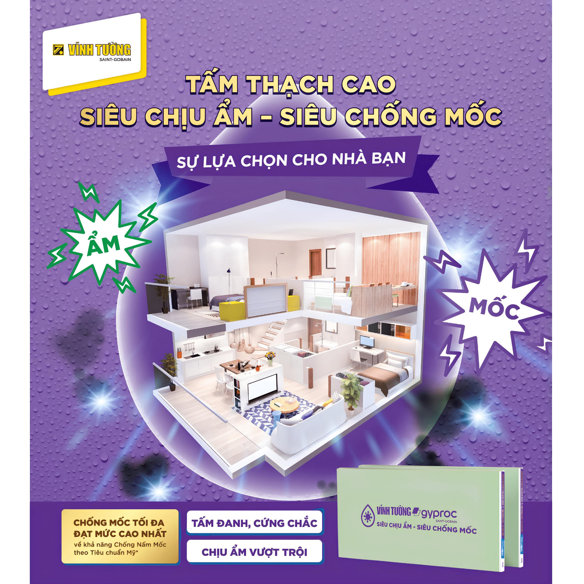 Hệ trần Vĩnh Tường Siêu Sang tạo bề mặt hoàn thiện đẹp và đồng bộ cho không gian đã được xử lý kín nước (Nguồn: Vĩnh Tường)