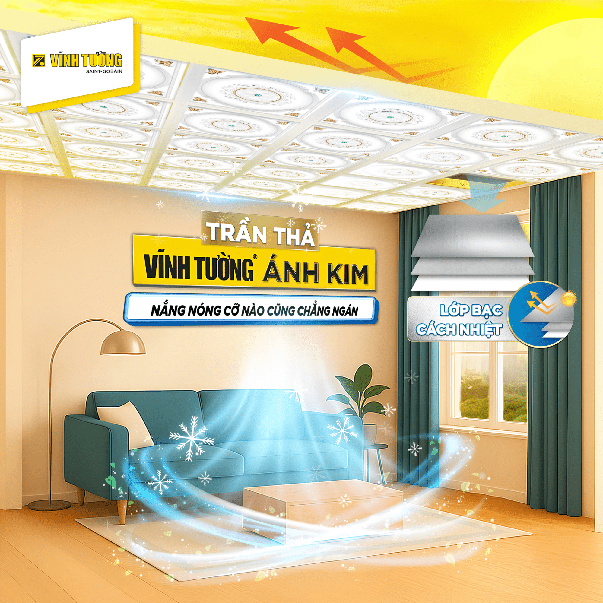Hệ trần cách nhiệt la phông Ánh Kim Vĩnh Tường góp phần hạn chế truyền nhiệt từ mái xuống, nâng cao hiệu quả tiết kiệm năng lượng cho công trình 