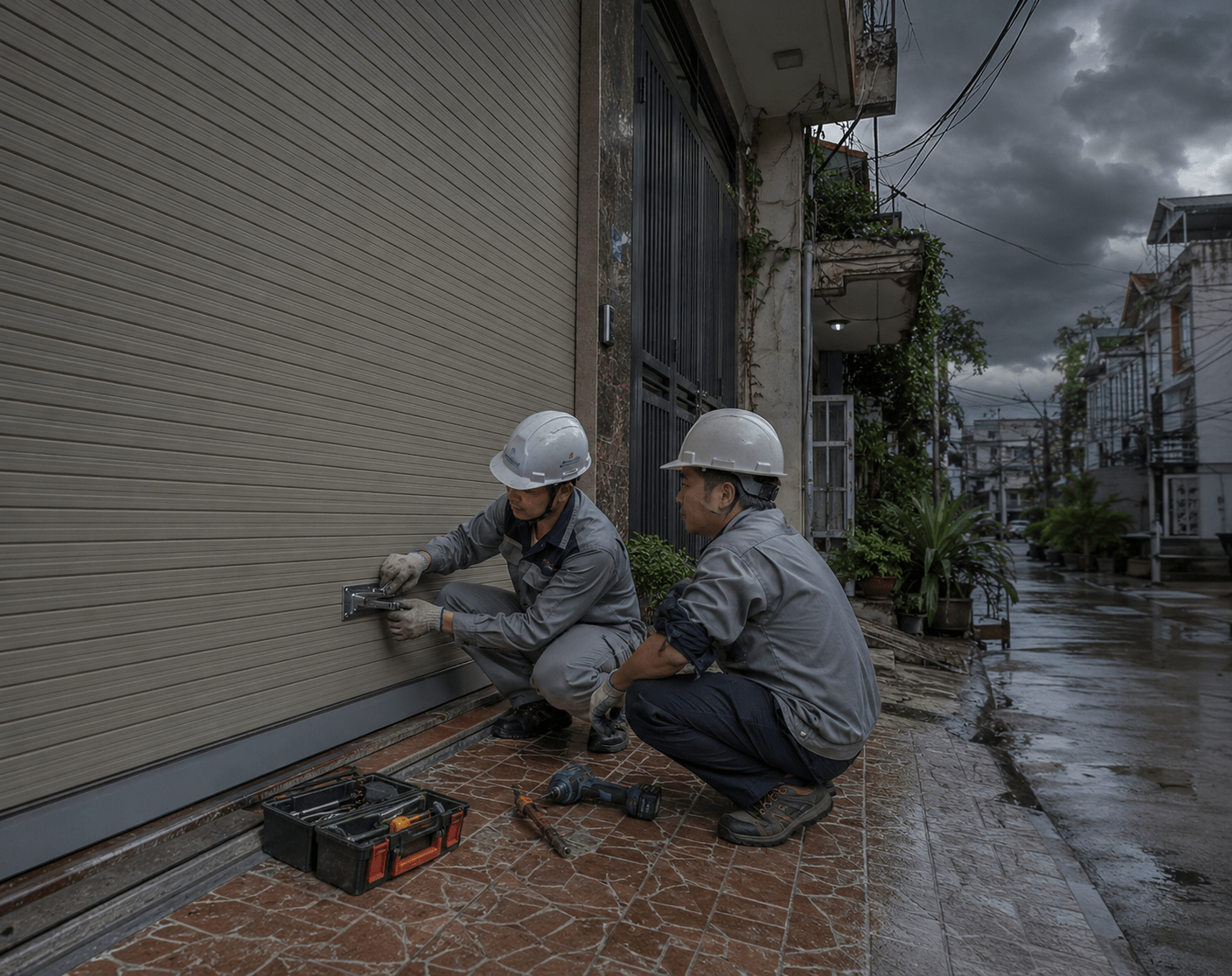 Khóa phụ hoặc chốt ngang có thể giúp hạn chế cửa bị nâng, rung hoặc xê dịch khi gió mạnh